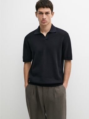 Anko Men Textured Short-Sleeve Polo in Black XS